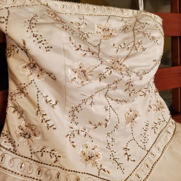 David's Bridal Embellished Ballgown Wedding Dress with Train, Sz 14 - Picture 8 of 16